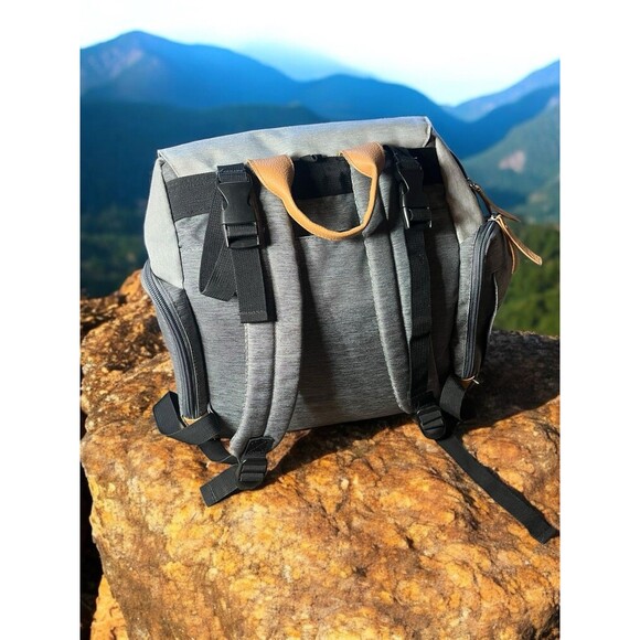 iPack Baby Diaper Backpack – Gray Two-Tone with Tan Accents - Picture 4 of 7